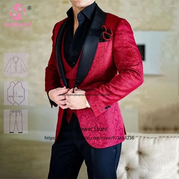 Ternos masculinos Moda Moda Floral Slim Fit Tuxedo Terno para homens Custom Made 3 peças Definir um noivo formal Prom Shawl Lapela Blazer Masculino