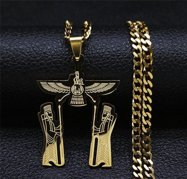 Colares pendentes de aço inoxidável ahura mazda colar de cadeia de cadeia zoroastrismo cuture jóias do império persa NXS058323004