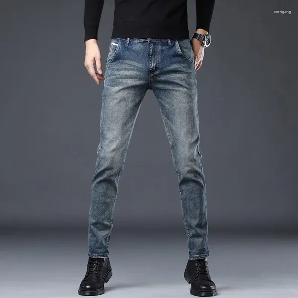Jeans masculinos estiram jeans da moda casual algodão slim fit