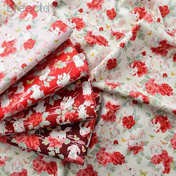 Tecido de coelho de algodão de tecido 100% desenho animado roupas artesanais estilo chinês vermelho para costurar por meio metro d240503