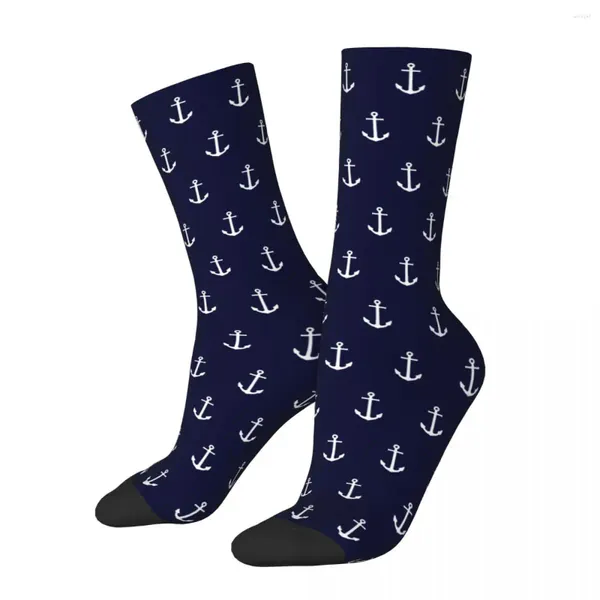 Calzini da uomo autunno inverno pazzo design unisex ancora bianca sul sudore blu navy che assorbente calcio