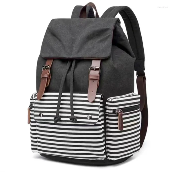 Школьные сумки полосатый холст, совпадающий с рюкзаком, шнурки для ремня, сумка, ноутбук jietou Fashion