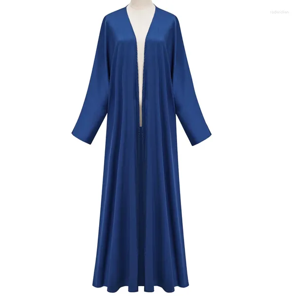 Этническая одежда Мягкая кимоно открыта длинные женщины Абайя скромные мусульманские марокканские яркие шелковые атласные атласные рукава кардиган рубашка Corban Eid al Adha