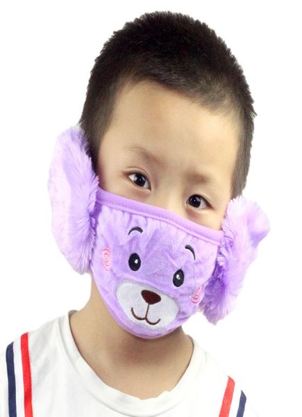 6style 2 cartone animato in 1 orso maschera per il viso con peluche per le orecchie spesse e calde per bambini maschere invernale bocchetta gGA366096332127