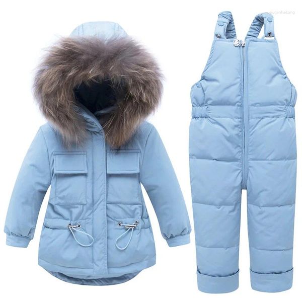 Daunenmantel Russland Winter Mädchen Kleidungsstück 2PC Overalls Ski Anzüge warmes Windschutz-Outkleidung Snows-Pies-Jacken Hosen 1-3T Baby