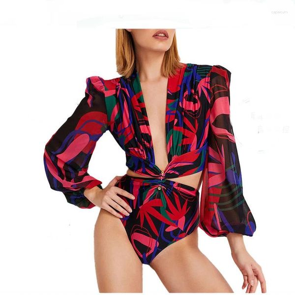 Busto a maniche lunghe da bagno da bagno da bagno a costumi da bagno a v subi in bikini a v sul cimpello di grandi bust ONEPIECE SWIED SWIEMS SWEEGE 2024