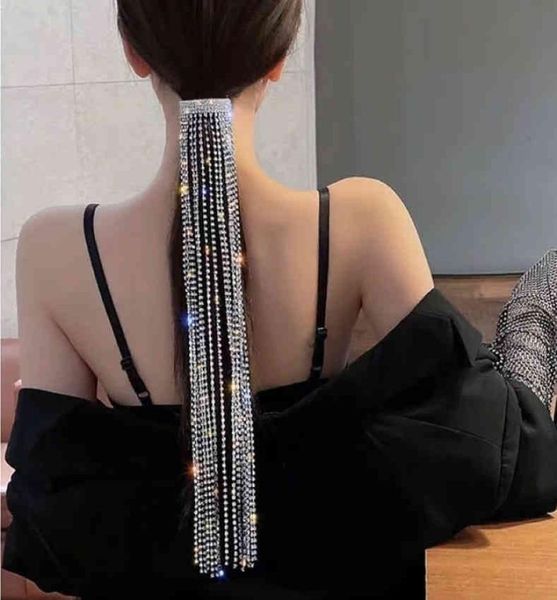 Shule Full Rhinestone Hairpin Woman Long Nappel Crystal Hair Accessori per matrimoni Banchetto Gioielli Porta a coda di cavallo Bobby P8747476