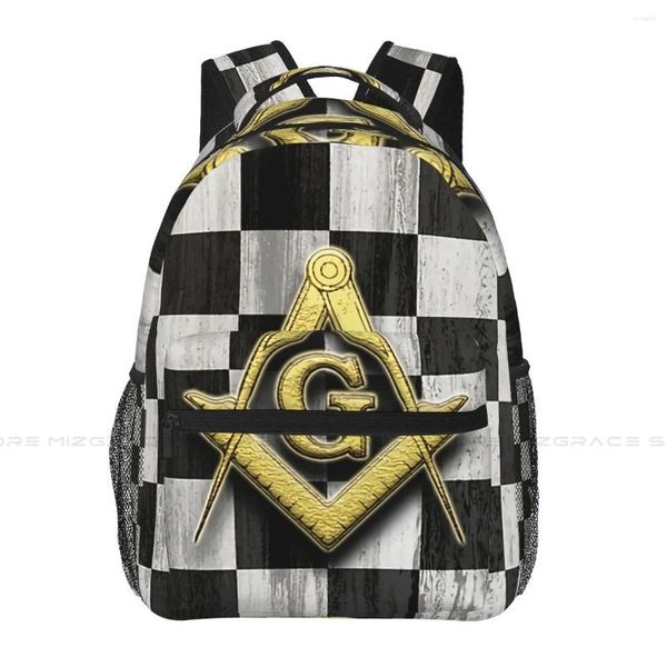 Rucksack große Kapazität Casual School Bag Checkers Reise Laptop Rucksäcke Freemason Gold Square Compass Softsack für Teenager