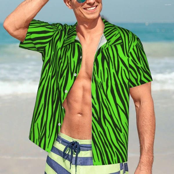 Camicie casual da uomo Shirt hawaiano Beach Beach Green Zebra Stripes Bagine Animali di stampa Vintage Uomini a maniche corte Harajuku Abbigliamento