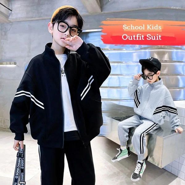 Set di abbigliamento Spring Autumn Boys Striped Striped Spetshirt Jackets Sweatpant Kids Tracksuit Outfit per bambini da jogging da jogging 3-14 anni