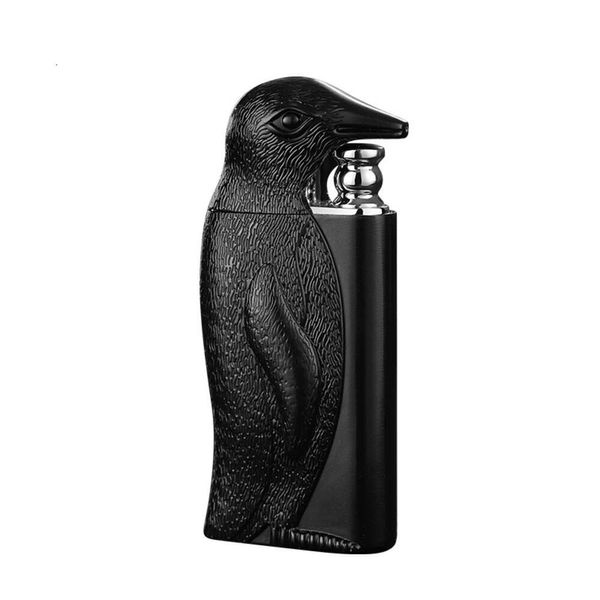 Novo emed de moda Penguin Double Flame Flame mais leve à prova de vento Metal sem isqueiro a gasolina