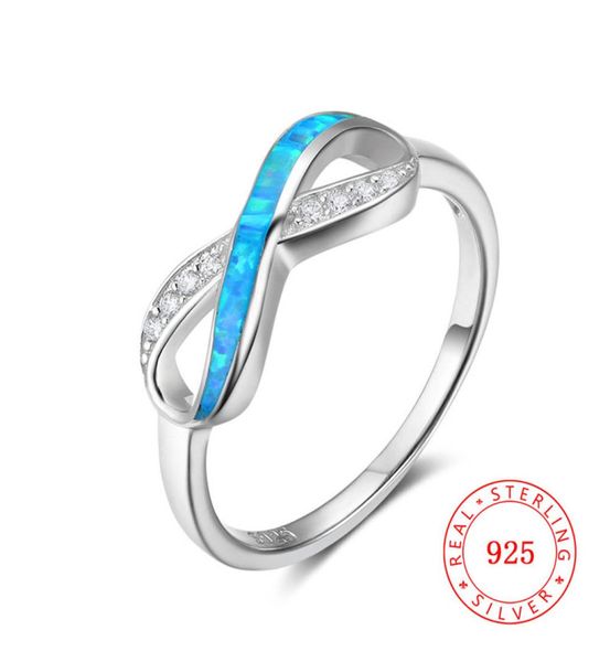 China echte 925 Sterling Silber Ring Endlose Liebe Infinity Frauen Geschenk hochwertiges Blau Feuer Opal Infinite Design Engagement Rin6086508