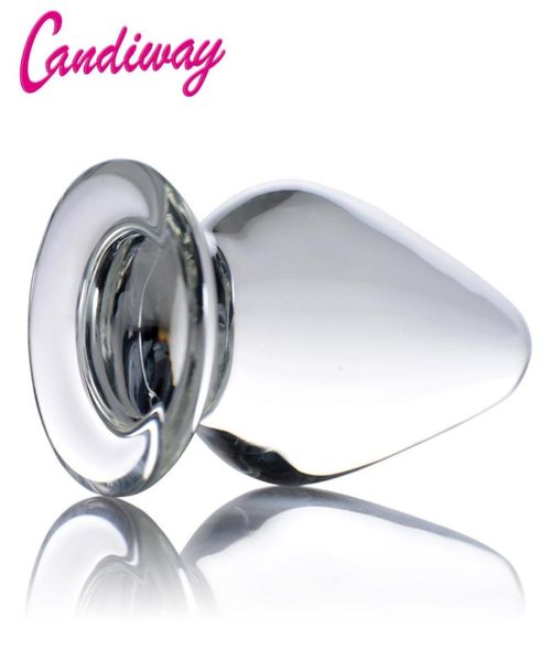 Candiway Glass Anal Plug Clear Crystal Big Ball Topered Anus Butt Plug Brinquedos sexuais para adultos Masturbação Produtos de sexo gay lésbica Y8698803