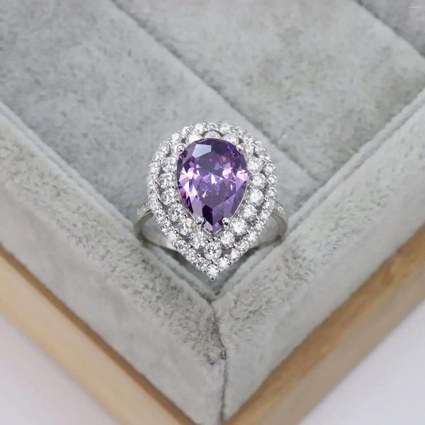 Ringos de cluster S925 Sterling Silver Luxo Oval Amethyst Diamond Europa Os Estados Unidos Exagerou homens e mulheres anel de pedra preciosa