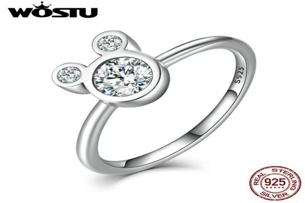 Wostu New Fashion Real 925 Sterling Silber Niedlich funkelnder Maus -Cartoon Ringe für Frauen Mädchen Luxus Original Fine Schmuck CQR0321653733