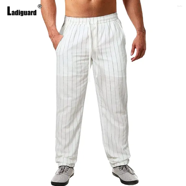 Pantaloni maschili 2024 uomini per il piacere per il tempo libero gamba dritta di lino in cotone a strisce pantalone a tutta lunghezza più dimensioni maschile corsetti casual corsia