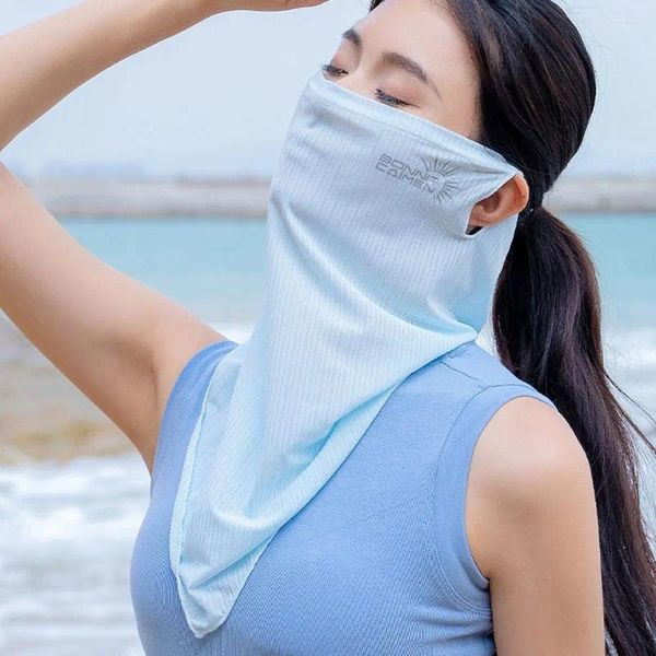 Lenços cor de proteção UV Face Face Outdoor Shield verão protetora solar máscara de mulher decote de seda de seda pescando