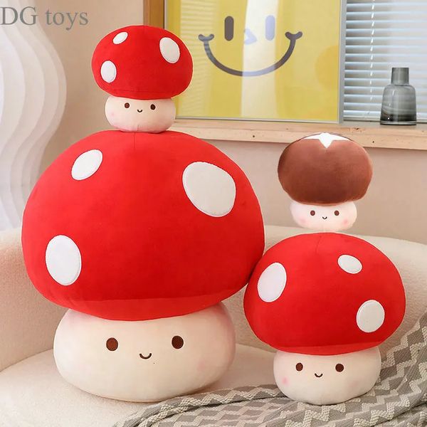 Red Red Big Umbrella Head Cogumelo Plushie Sofá Decoração Planta Plexhy Toy Creative Seco Shiitake Cogumelo Pillow para crianças 240429