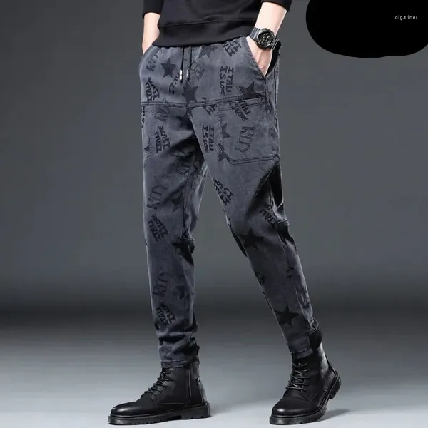 Calças masculinas Jeans casuais Spring e Autum Trend Pattern Pantalones Pantalones Tipo Cargo Sports Fashion Troushers for Men harém