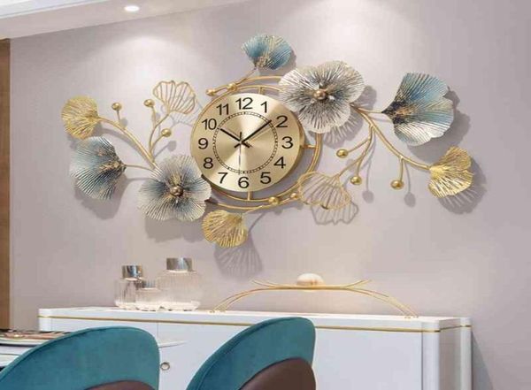Relógio de parede de metal relógios 3d relógios de parede decoram novo chinês ginkgo biloba relógio de parede de design moderno decoração de sala de estar 21047257133