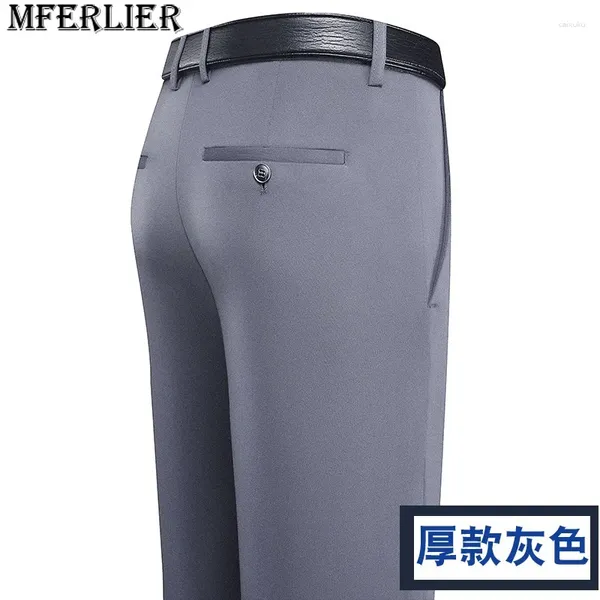 Calça masculina outono inverno homens de espessura de tamanho grande 10xl as calças de cintura alta elasticidade esticar o escritório formal de cinza