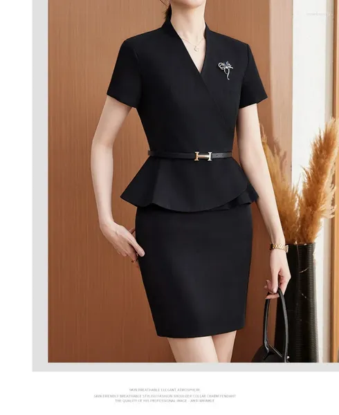 Duas peças vestido elegante feminino feminino ternos de saia de moda chique de verão para departamentos de vendas els jóias roupas de trabalho