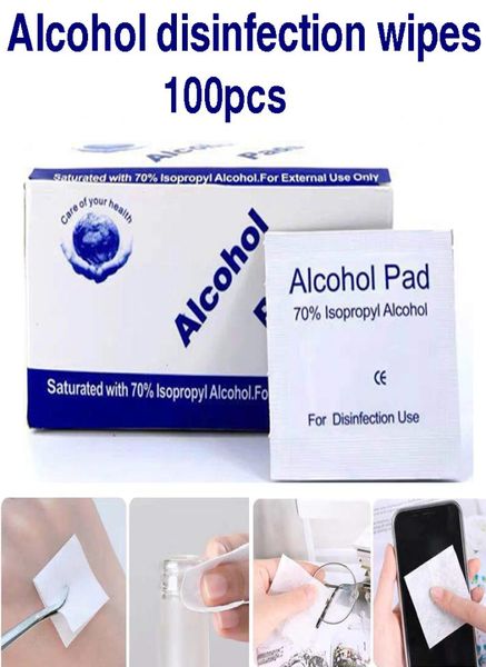 100 PCS Álcool Limpo molhado de limpeza descartável Preparação de desinfecção Swap Pad Pad Anti -séptica Limpeza de pele Jóias celulares Limpa limpa 7307751