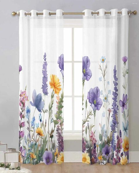 Tende a fiori d'acqua di fiori margherite lavanda tende a trasparente per la finestra soggiorno trasparente voile tulle cortina tera