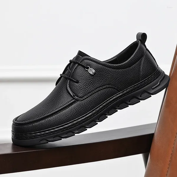 Sapatos casuais rendas de couro masculino up oxfords primavera outono confortável respirável exclusivo escritório preto simples simples