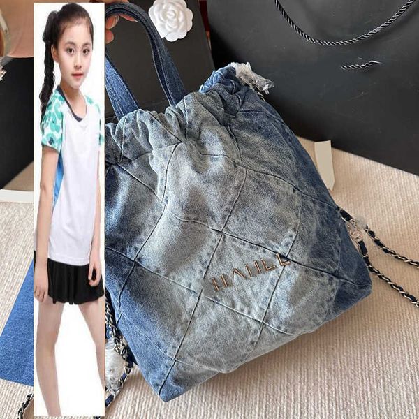 Kinderbeutel Luxusmarke CC Bag Frauen gewaschen Gradienten Denim 22 Drawess Shopping -Rucksacktaschen Top Griff Totes mit Brieftasche Silber Metall Hardware Matelasse Cha