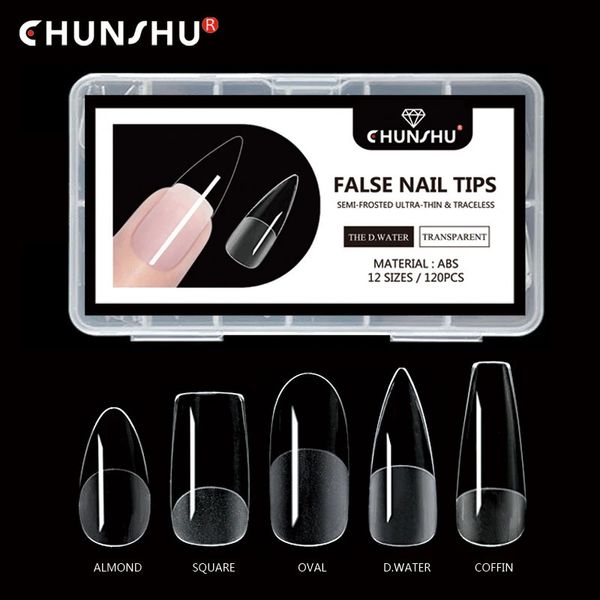 Chunshu 120pc False Nails Coffin Semifrosted Clear Fake Unhings Pressione Pressione a cápsula de capa completa para a extensão 240419