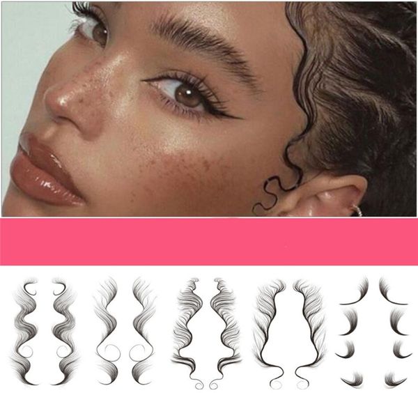 Mulher falsa bebê Bordas de cabelo encaracolado Tattoo Adesivo Diy Natural Temporário Temporário Imperpermeável Haiarne Ferramenta de Maquiagem Estilos de Tail