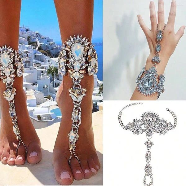 Cavigliere Lady Exageted Boho Style Personality Ring Anklet con accessori colorati di spiaggia di cristallo in finto cristallo