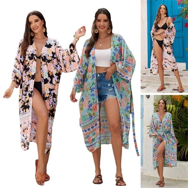 Cardigã de maiô feminino Concobres de Ponchos camisa de natação sexy luva longa de manga de praia Cobrar roupas de banho top top