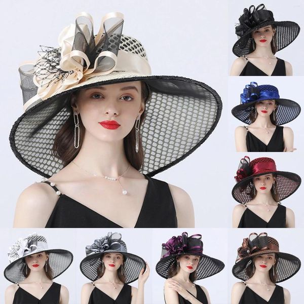 Geniş Memlu Şapkalar 2024 İfade Kadın Şapka Güneş Düğün Çay Partisi Faşifator Beach Cap Dress kullanın