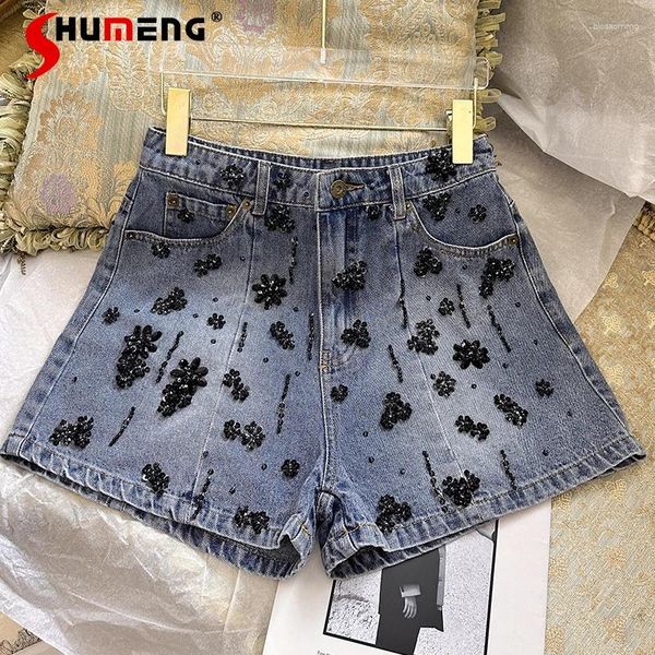 Shorts femminile 2024 Summer Denim Paiugine Reading Personality larga pantaloni a gamba High Waist Street