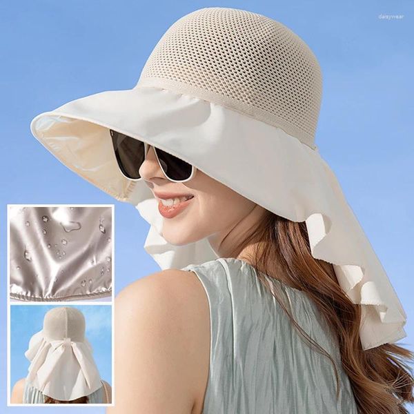 Boinas grandes xale de aro chapéus solar mulheres oca no caçamba de verão Proteção do pescoço do pescoço anti-UV Protetor solar Visor Caps Capitão coreana de praia