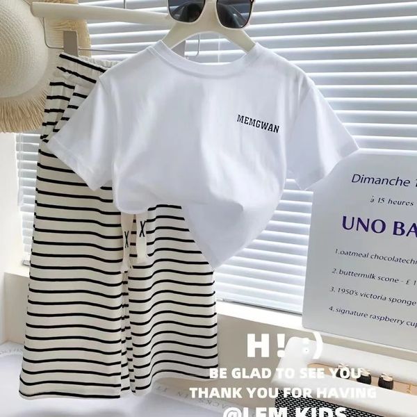 Summer Girls Fit Clothing Sets Kids Topsstripes Bants 2PCS Suits Suits Fashion Casual наряды Детская одежда 18 Y 240428