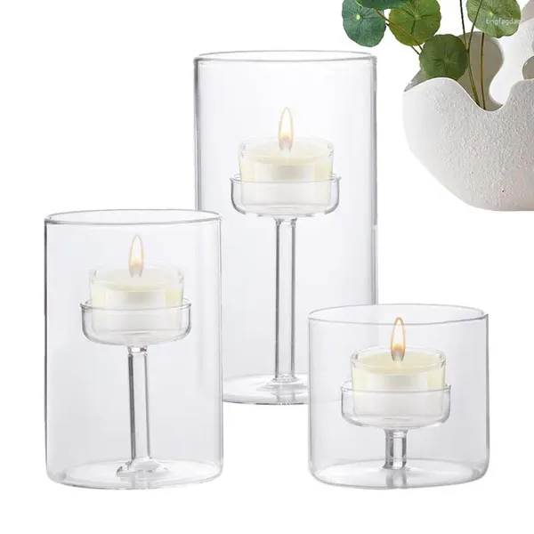 Portabandini a lume di tè in vetro supporto per la luce del tè 3pcs Clear Wealight Candlestick per feste di nozze casa