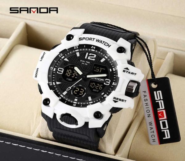Sanda Men Military Uhren G -Stil White Sport Watch LED Digital 50m wasserdichte Uhr S Schock männliche Uhr Relogio Maskulino G10229967289