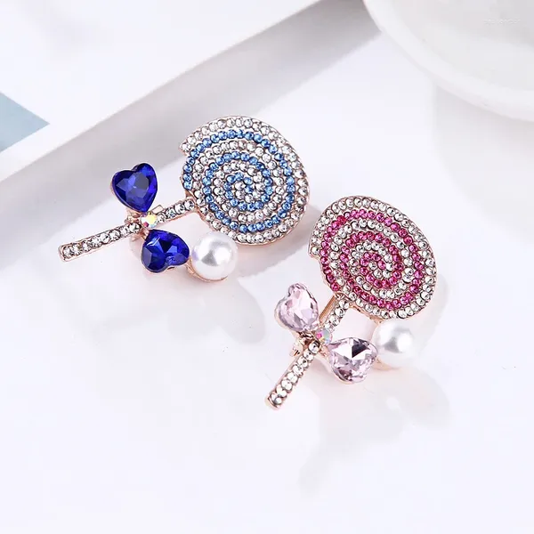 Broschen hochwertiger Kragen Pin -Abzeichen Lollipop Brosche Retro Perle Bogen glänzende Schmuckzubehör Süßes Strassstein Süßigkeiten Corsage Frauen