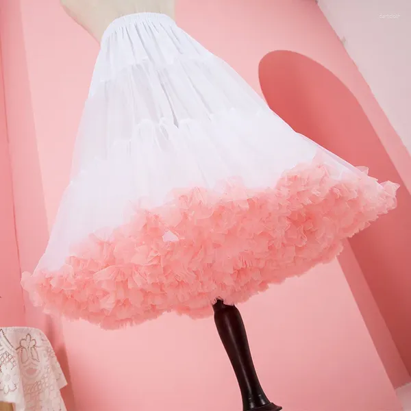 Röcke Puffy Tulle Petticoat Lolita Pink Blüten Unterrock Faldas Cloud Tutu Rock Crinoline Prinzessin Ballett Tanz Pettiskirts 60 cm