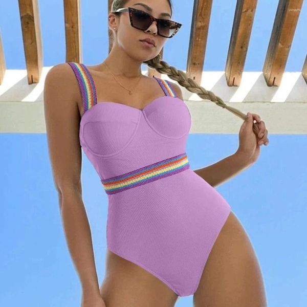 Menas de banho feminina 2024 Mulheres Sexy Push Up High Cut Bandrage One Piece Swimsuit Rink Monokini Monokini Backless Beach Bathing Suit
