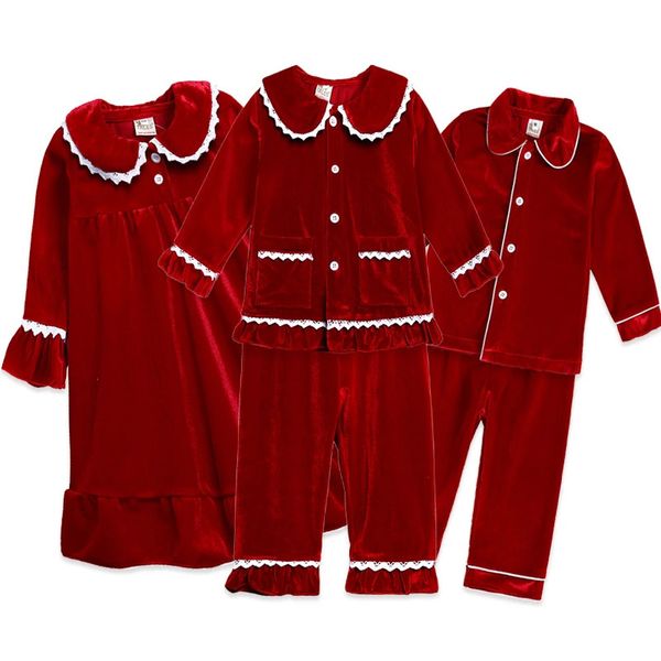 Weihnachtspyjama Kinderkleidung Sets Nachtwäsche für Mädchen Nachthemd Jungen Velvet Langarmdeliepants Kinder Overalls Babyanzug 240430