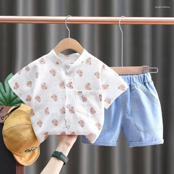 Kleidung Sets 2pcs/ Sommer Mode-Persönlichkeit Bärenmuster atmungsaktive Hemden Jean Shorts/ 6-12m-5y