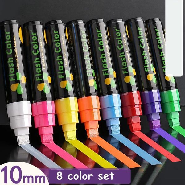 Haile 8Color/Set Highlighter Fluoreszenzmarker Stifte löschen Kreide 5/6/8/10mm Briefpapier für LED -Schreibbrettmalerei Graffit 240423