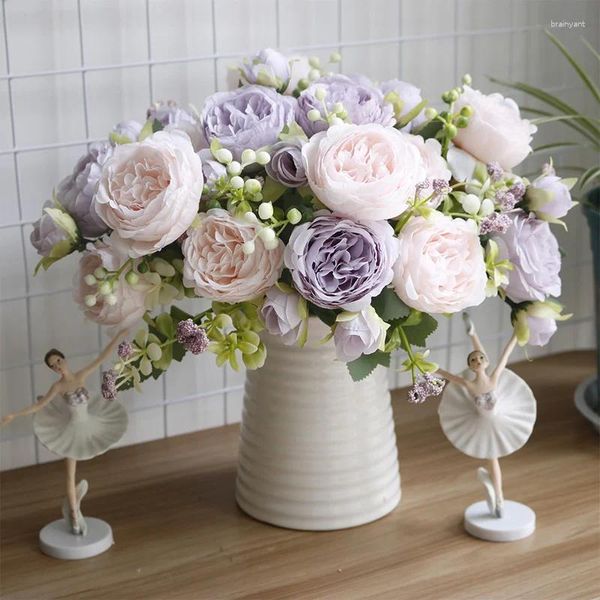 Fiori decorativi 5 grande testa artificiale per cimitero bouquet peonia persiane bocciolo di fiori rosa sposa decorazione per la casa