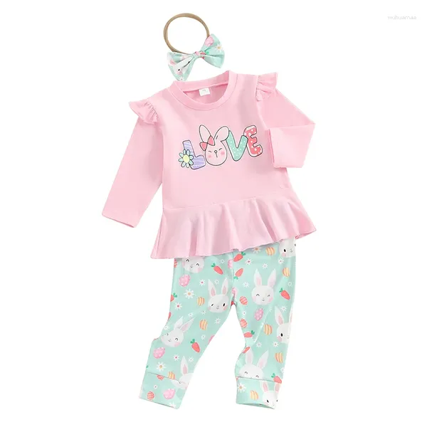 Set di abbigliamento Pasqua per bambini Bambini da bambino Stampa stampa a maniche lunghe Maglietta a maglietta pantaloni Outfit della fascia