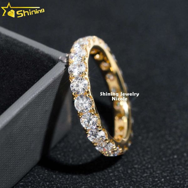 Hot Sale Pass Diamond Tester 3mm Eternity Band 18K Solid Yellow Gold Engagement Moissanite Diamond Ring