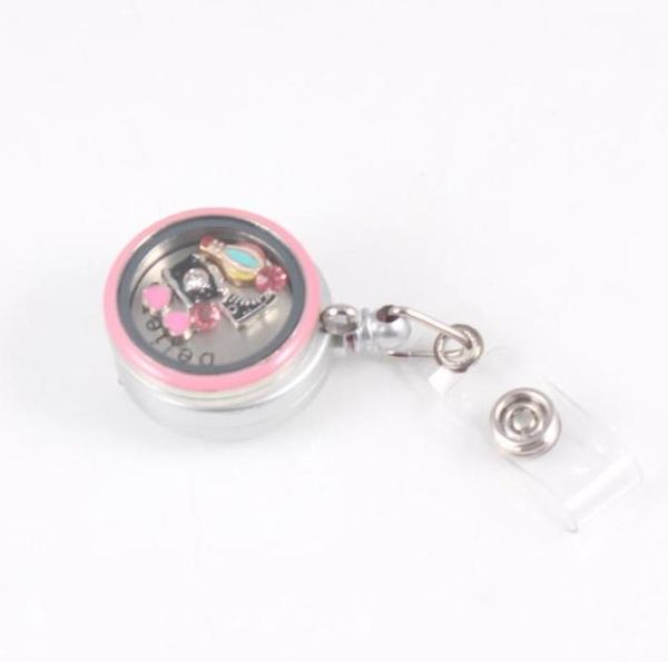 Anhänger Halsketten Customized Edelstahl Pink Floating Locket Silver Badge Rolle Professioneller Charme Einziehbarer Clip für Krankenpflegemittel3059188